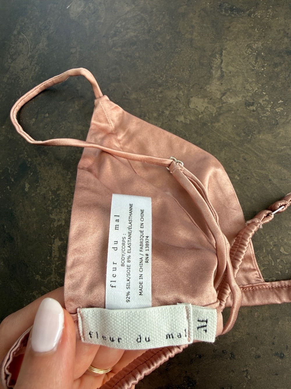 Fleur du Mal Pale Pink Silk Triangle Bralette - Picture 2 of 2